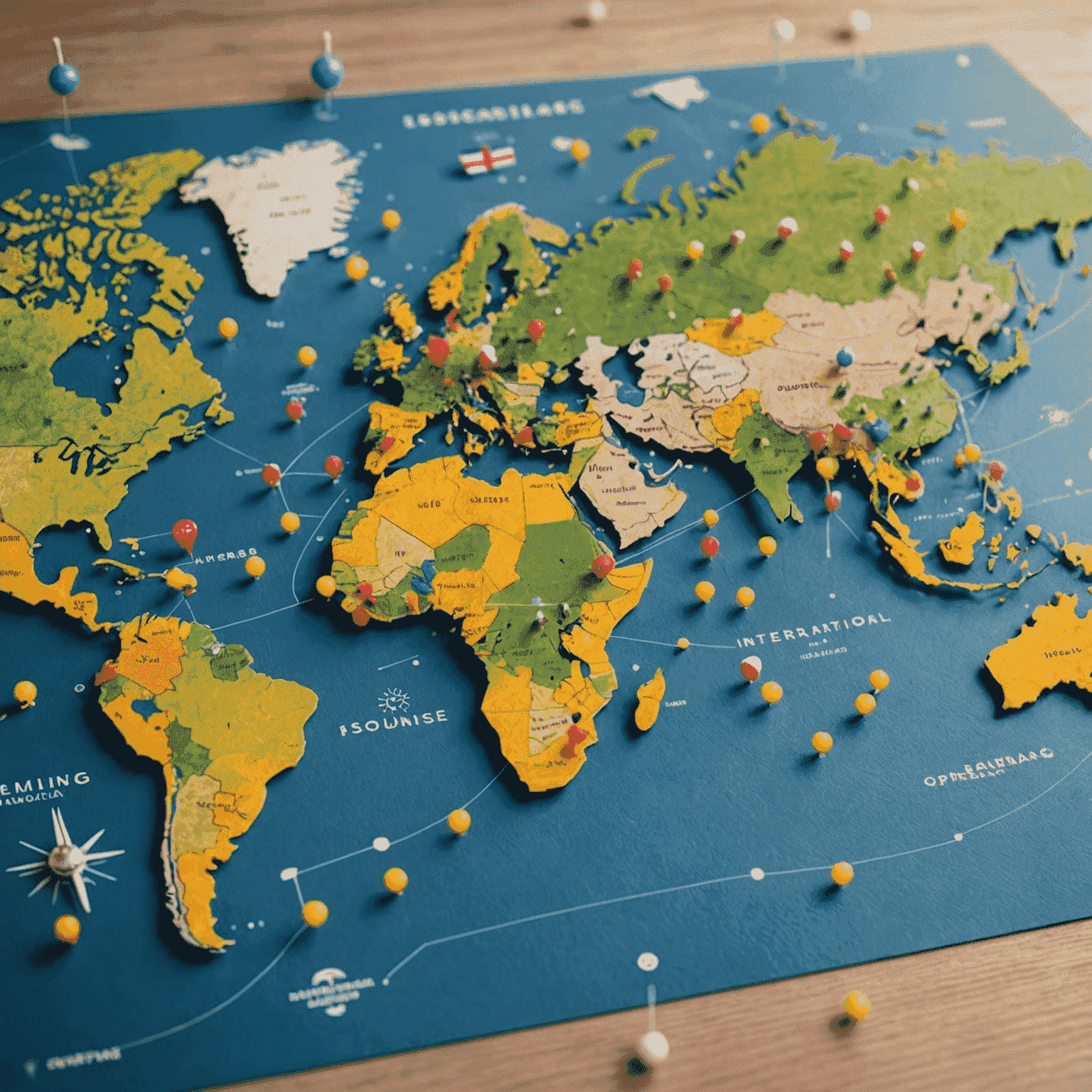 A world map with pins indicating various countries, representing Sunrise's international roaming coverage