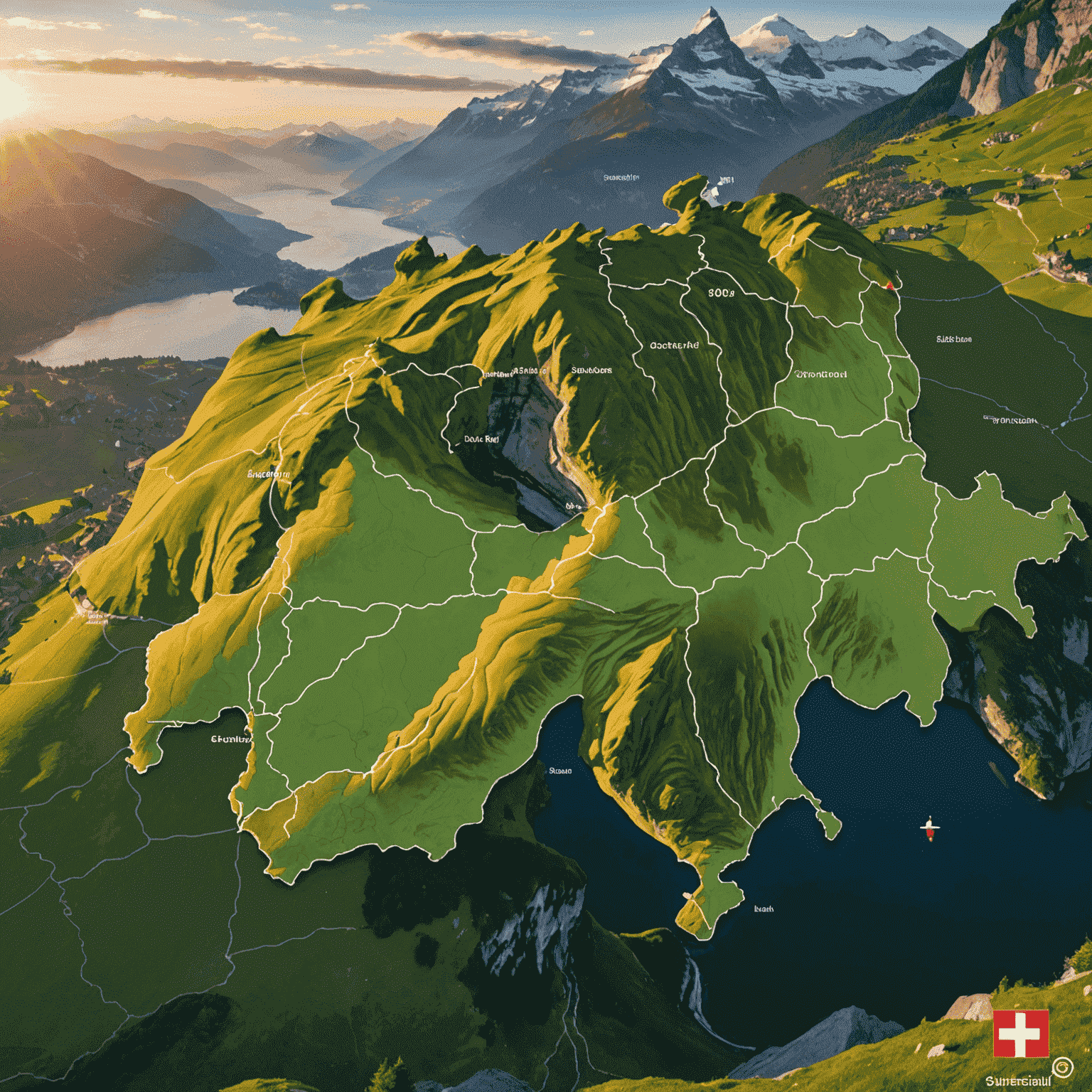 A map of Switzerland with Sunrise's extensive 4G and 5G network coverage highlighted